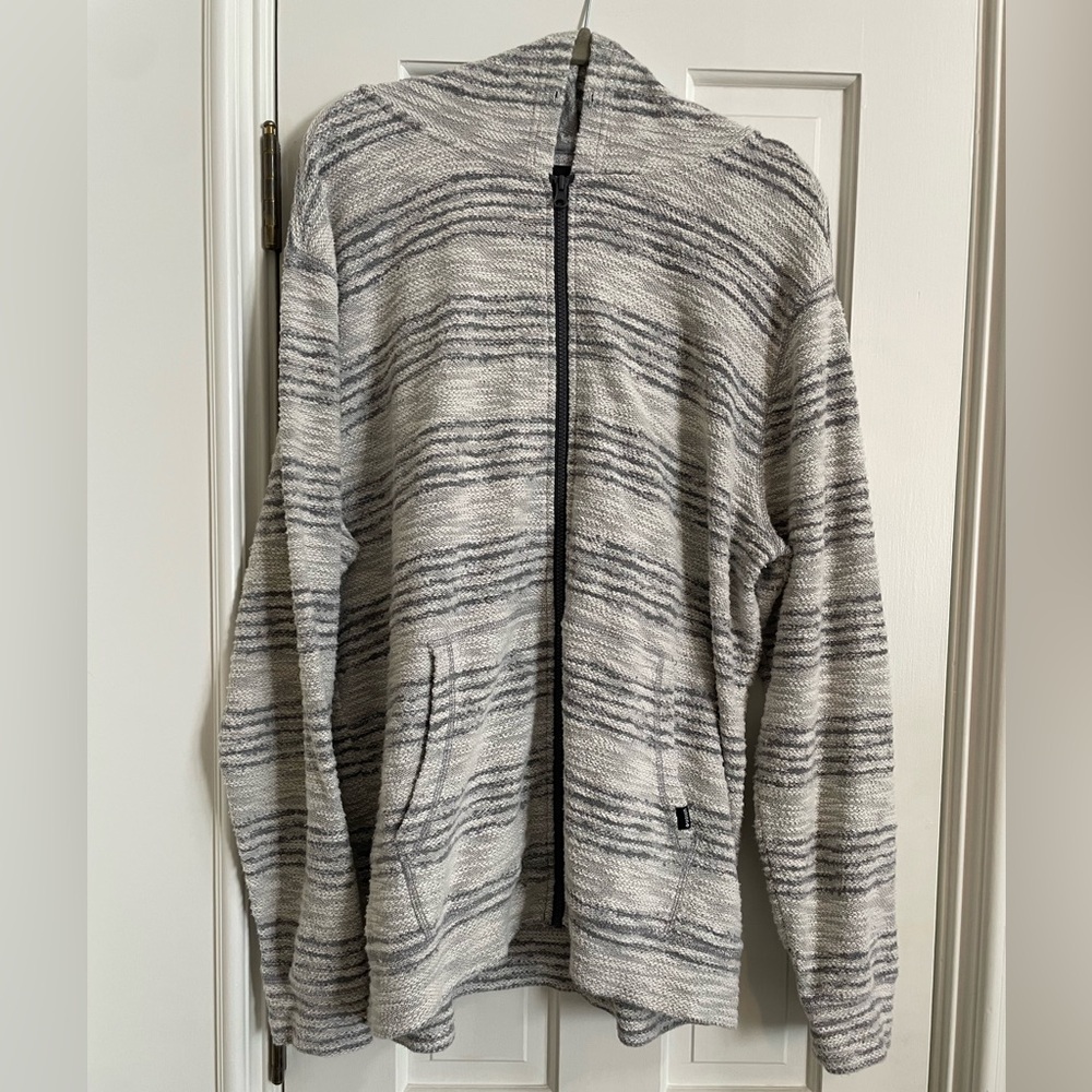 Union Men's Striped Gray Zip-Up Hoodie Sweater, XL
